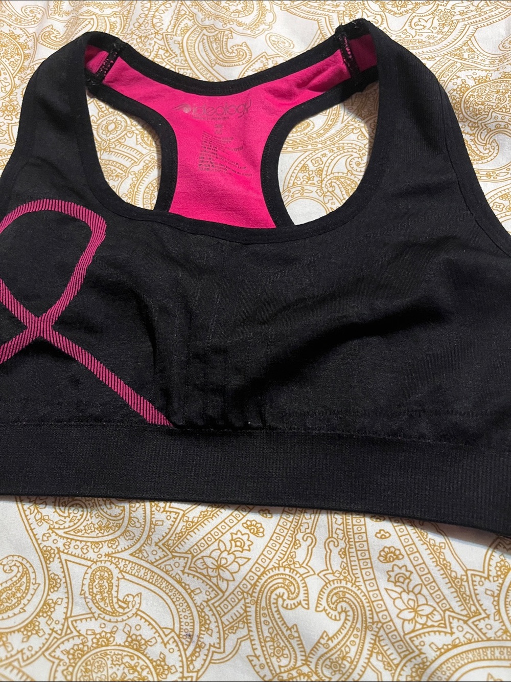 Ideology Black Sports Bra with Pink Interior Trim